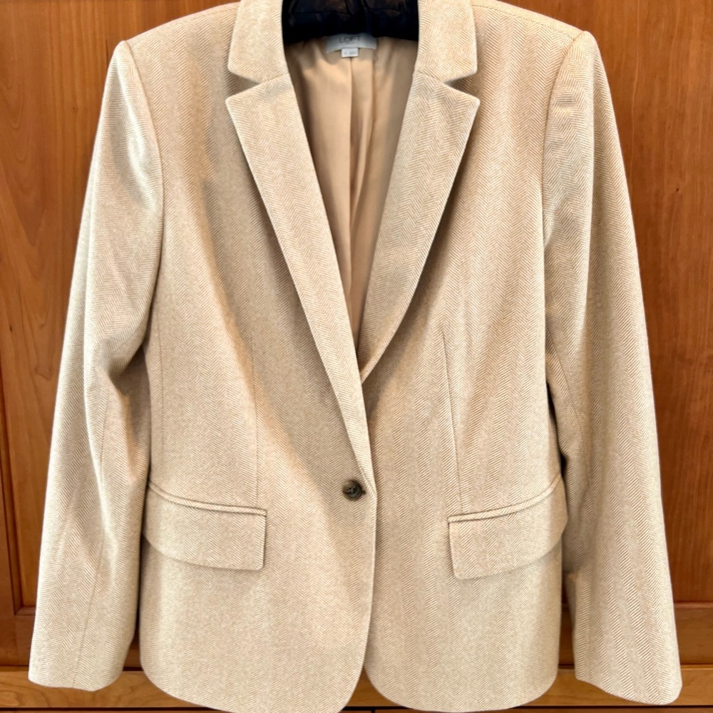 LOFT Classic Beige Herringbone Blazer
